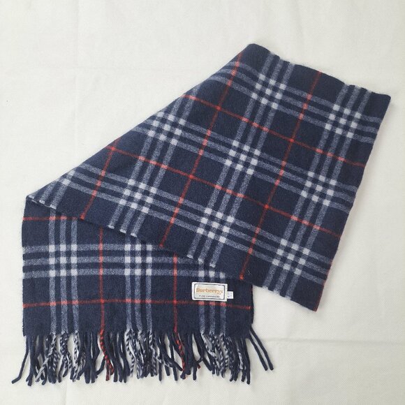 BURBERRY'S of London Vintage Classic Check Scarf Pure Cashmere Navy SCARF - Picture 1 of 7